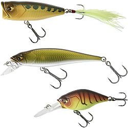 CAPERLAN Súprava woblerov popper minnow crankbait Okúň 3 PN na lov na nástrahy šedá