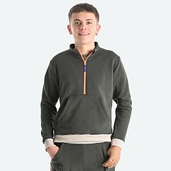 DECATHLON Detská mikina na zips s jednoduchým obliekaním z biobavlny čierna khaki 10-11 r (141-148 cm)