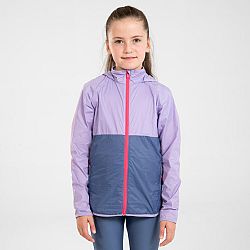 Detská vetruvzdorná bežecká bunda Kiprun Windbreaker sivo-slezovo-ružová fialová 7-8 r (123-130 cm)