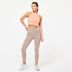 DOMYOS Dámske legíny 7/8 na fitness 520 tvarujúce hnedé hnedá XS (W26 L30)