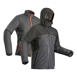 FORCLAZ Pánska nepremokavá bunda Travel 500 3v1 na treking do -10 °C čierna šedá 2XL