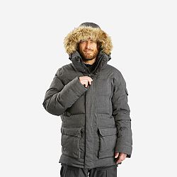 FORCLAZ Pánska turistická páperová bunda - parka SH900 do -25 °C nepremokavá šedá M