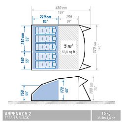 QUECHUA Kempingový prútový stan Arpenaz 5.2 F&B pre 5 osôb s 2 spálňami