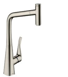 Drezová batéria Hansgrohe Metris s vyťahovacou sprškou vzhled nerezu 73803800