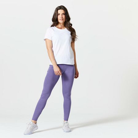 DOMYOS Dámske legíny na fitnes Slim Fit+ 500 fialové modrá XS (W26 L30)