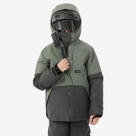 DREAMSCAPE Chlapčenská snowboardová bunda SNB 500 dlhá a veľmi odolná kaki khaki 12 rokov