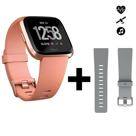 FITBIT Náramkové hodinky Versa s pulzomerom na zápästí broskyňové + sivý remienok oranžová .