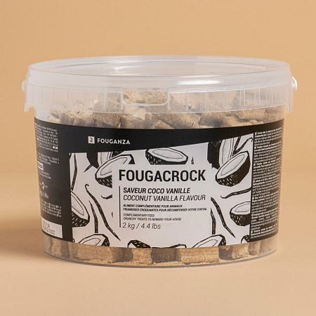 FOUGANZA Vedro s maškrtami Fougacrock pre kone a poníky - vanilka/kokos 2 kg