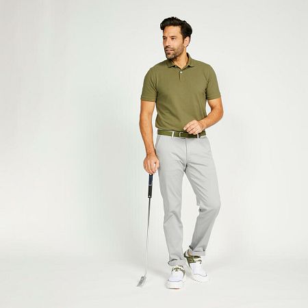 INESIS Pánska golfová polokošeľa s krátkym rukávom MW500 kaki khaki L