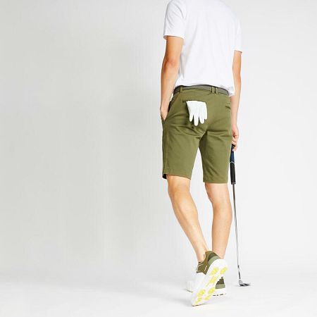 INESIS Pánske golfové chino šortky MW500 kaki khaki 3XL