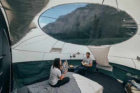 QUECHUA Bublinový kempingový stan AirSeconds Skyview Polycoton pre 2 osoby s 1 spálňou zelená