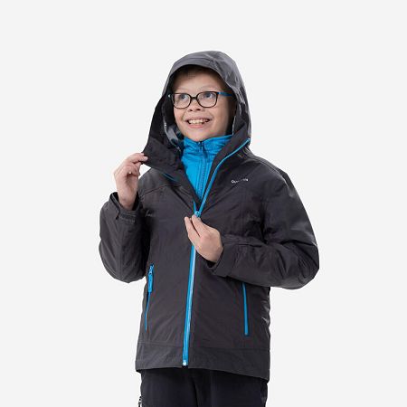 QUECHUA Detská hrejivá a nepremokavá turistická bunda SH500 3v1 do -8 °C pre 7-15 rokov šedá 14-15 r 161-172 cm