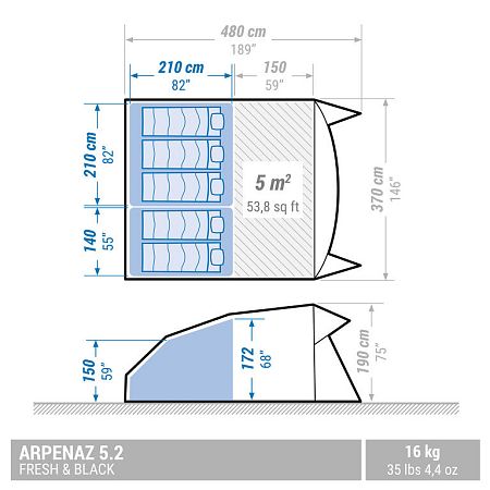 QUECHUA Kempingový prútový stan Arpenaz 5.2 F&B pre 5 osôb s 2 spálňami