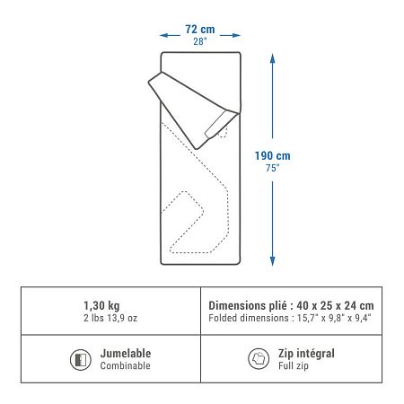 QUECHUA Kempingový spací vak 10 °C modrá