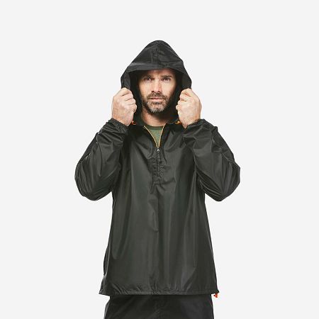 QUECHUA Pánska vetruvzdorná vodoodpudivá turistická bunda Raincut 1/2 zips čierna 3XL-4XL