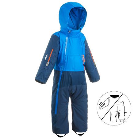 WEDZE Detská kombinéza XWarm Pull'n Fit na lyžovanie modrá 12-18 m (73-81 cm)