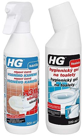 Akčný balíček HG penový čistič vodného kameňa 3x silnejší HGPCVK3 a HG hygienický gél na toalety HGGNT