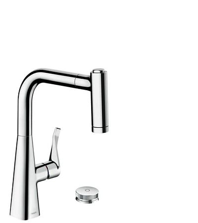 Drezová batéria Hansgrohe Metris s vyťahovacou spŕškou, 2 prúdy chróm 73805000