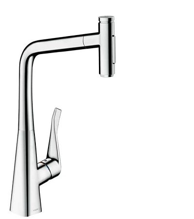 Drezová batéria Hansgrohe Metris s vyťahovacou spŕškou, 2 prúdy chróm 73816000