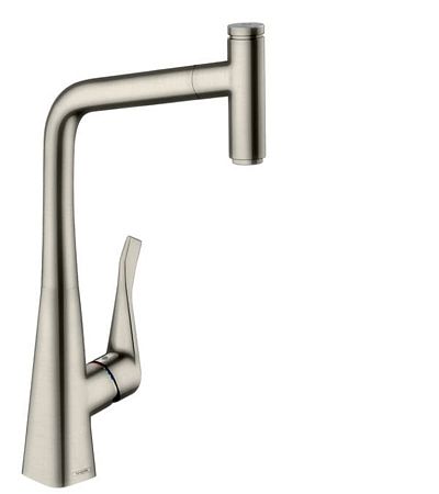 Drezová batéria Hansgrohe Metris s vyťahovacou sprškou vzhled nerezu 73803800