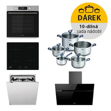 Whirlpool rúra OMK58CU1SX + indukčná varná doska WSQ7360NE + komínový odsávač WHVP62FLTSK + vstavaná umývačka riadu WIC3C26F SETWH28