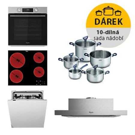 Whirlpool rúra OMK58CU1SX + sklokeramická varná doska AKT8090NE + digestor AKR7491IX + vstavaná umývačka riadu WIC3C26F SETWH27